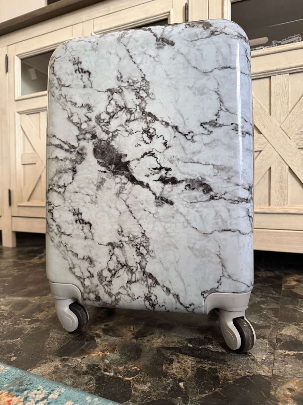 Marble-Pattern Hard Shell Accent check in suit Case - White Marble